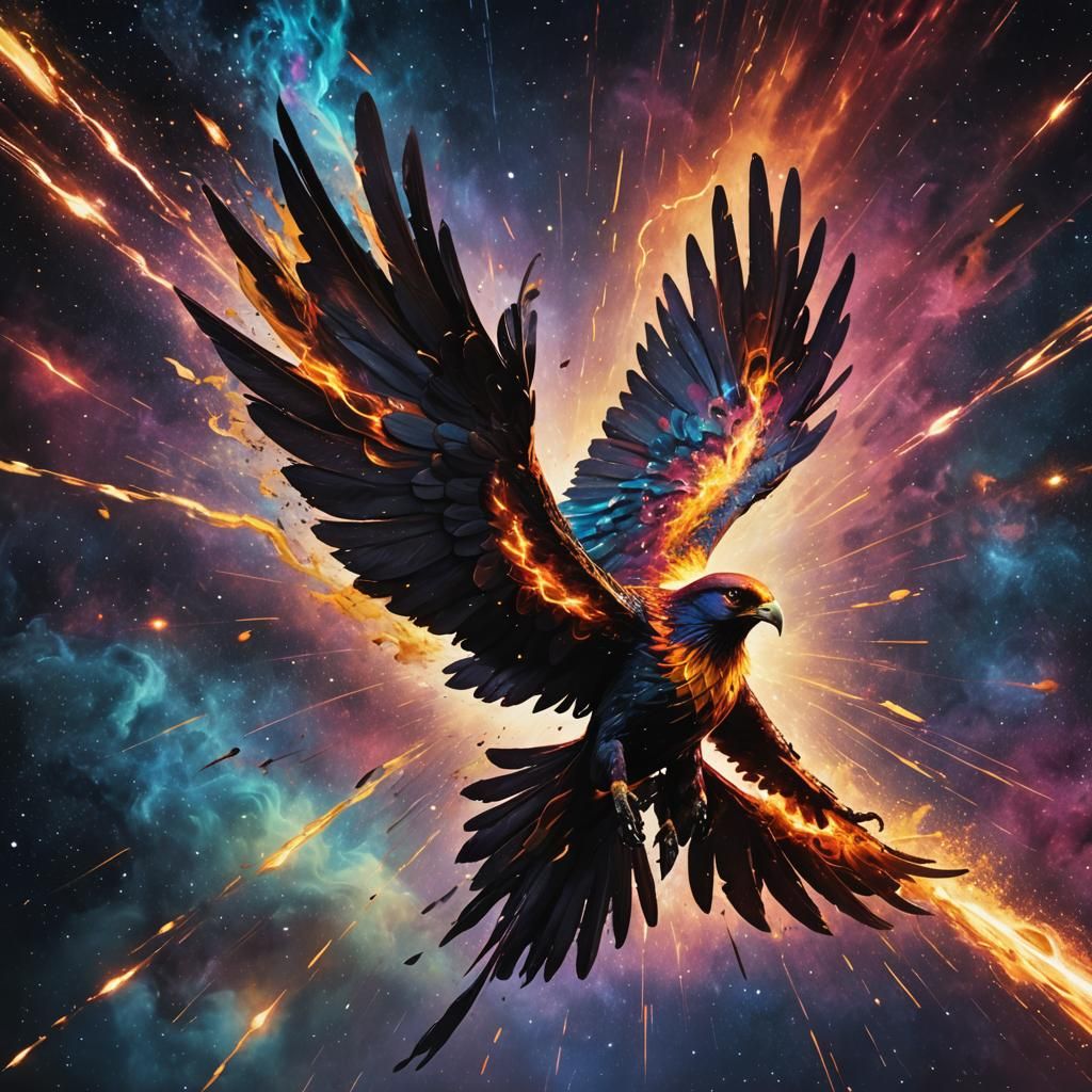 Cosmic Phoenix with Energy Trail, Hyperrealistic Splash Art
