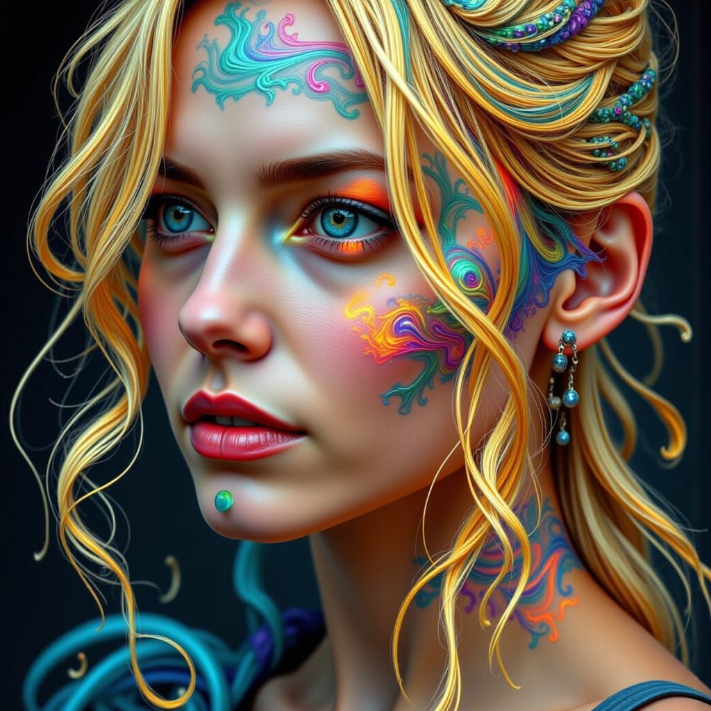 Blonde Woman With Grey Eyes in Haeckel and Anadol Style