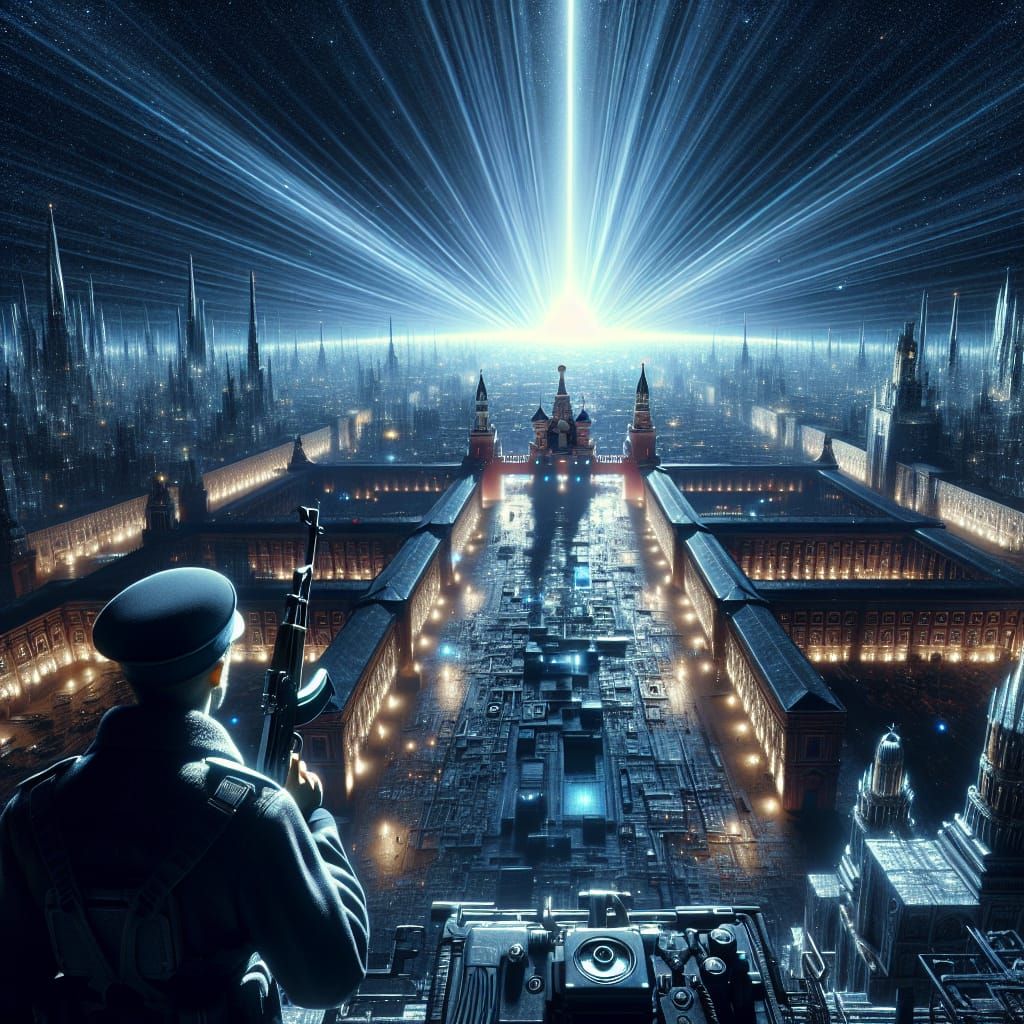 Futuristic Dark Cityscape with Figure in Cyberpunk Style