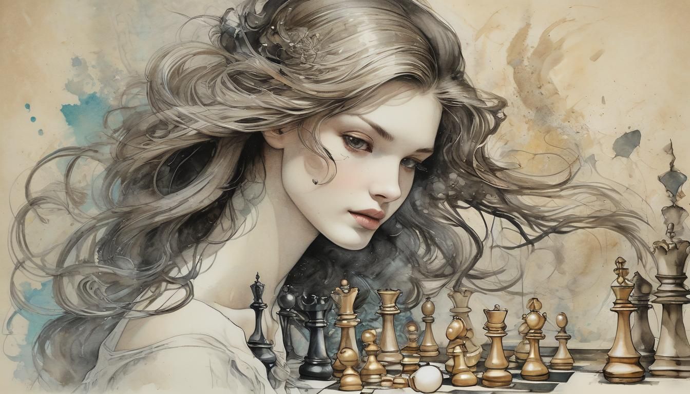 Galactic Chess Game inside Cracked Eggshell, Crayon Art