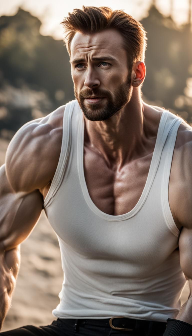 Hyperrealistic Muscular Man in Morning Sunlight