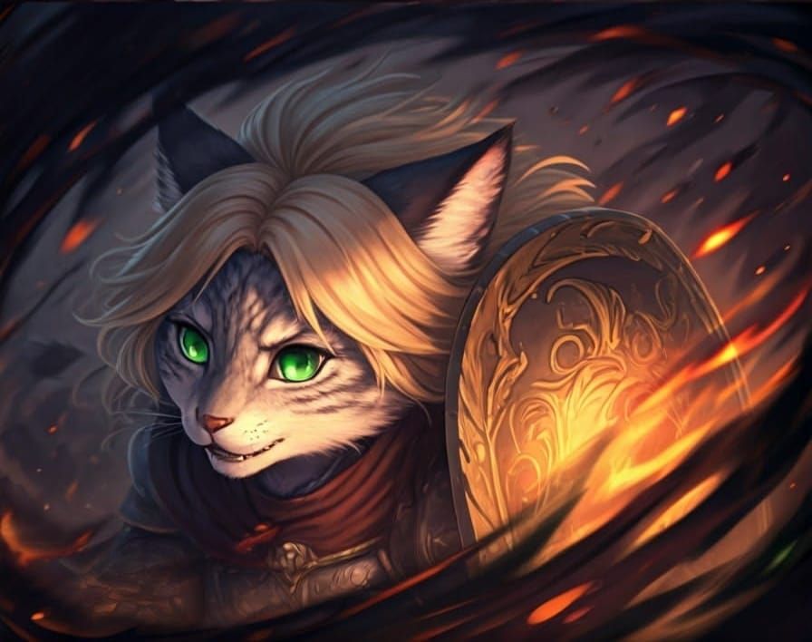 Fantasy Feline Warrior in Cyberpunk Anime Style