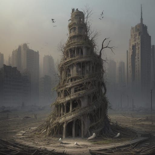 Majestic White Collared Dove in Post-Apocalyptic Nest