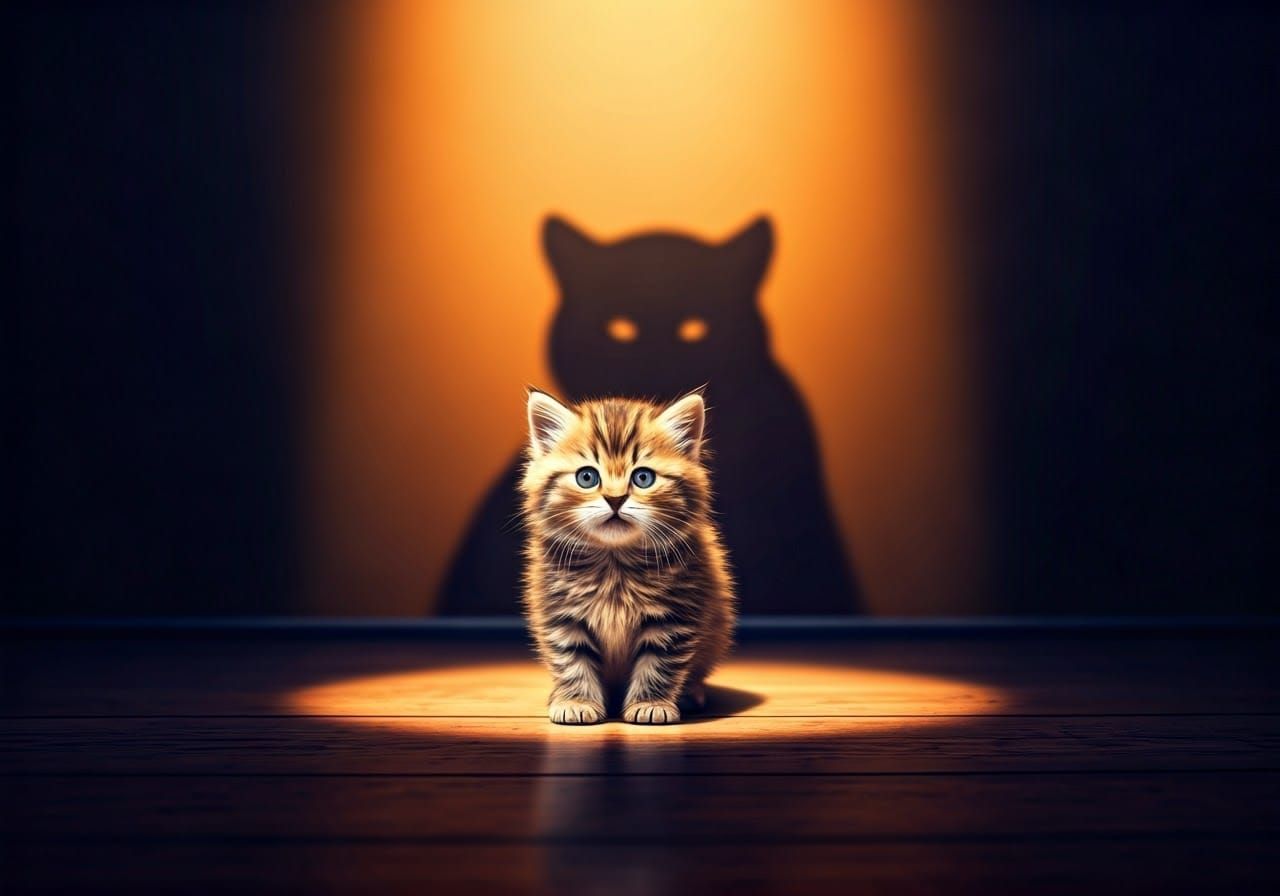Confident Kitten Casts Majestic Jaguar Shadow