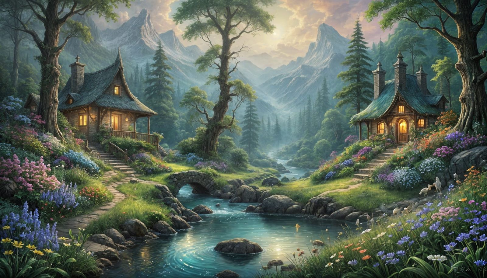 Surreal Landscape of Enchanted Rolling Hills and Lush Forest...