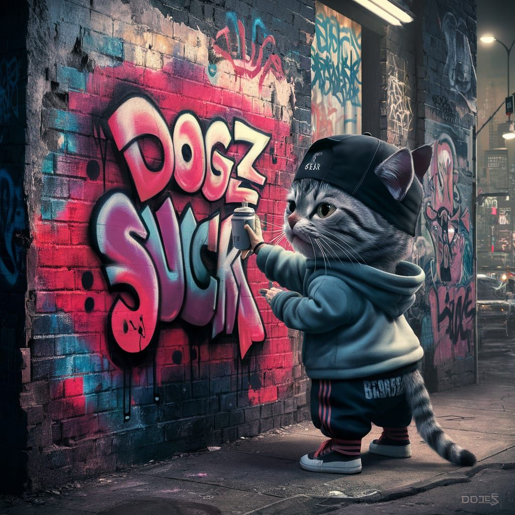"Dogz Suck" graffiti street art by a disgruntled cat