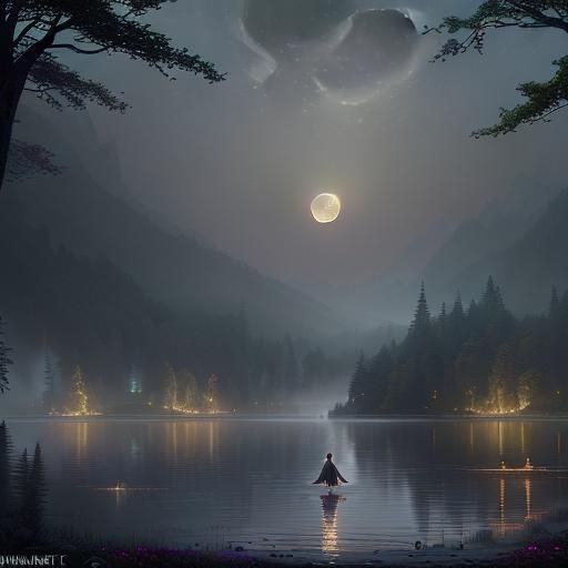 Inferiuses Battle by Moonlit Lake: Ethereal Fantasy