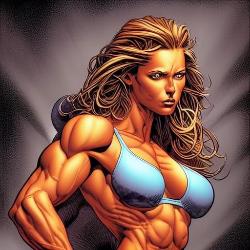 Muscular Woman in Comic Book Art Style