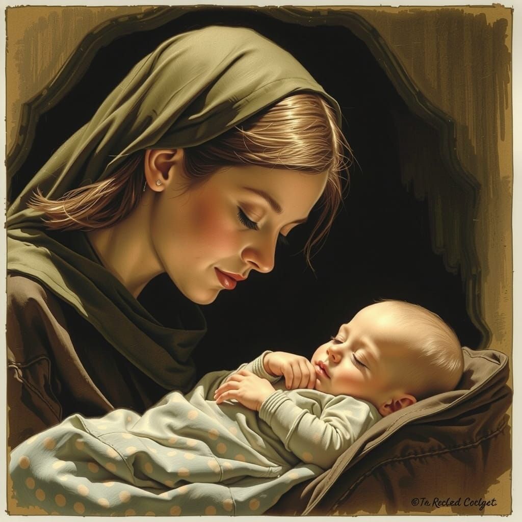 Mother's Tender Embrace in Warmth and Serenity