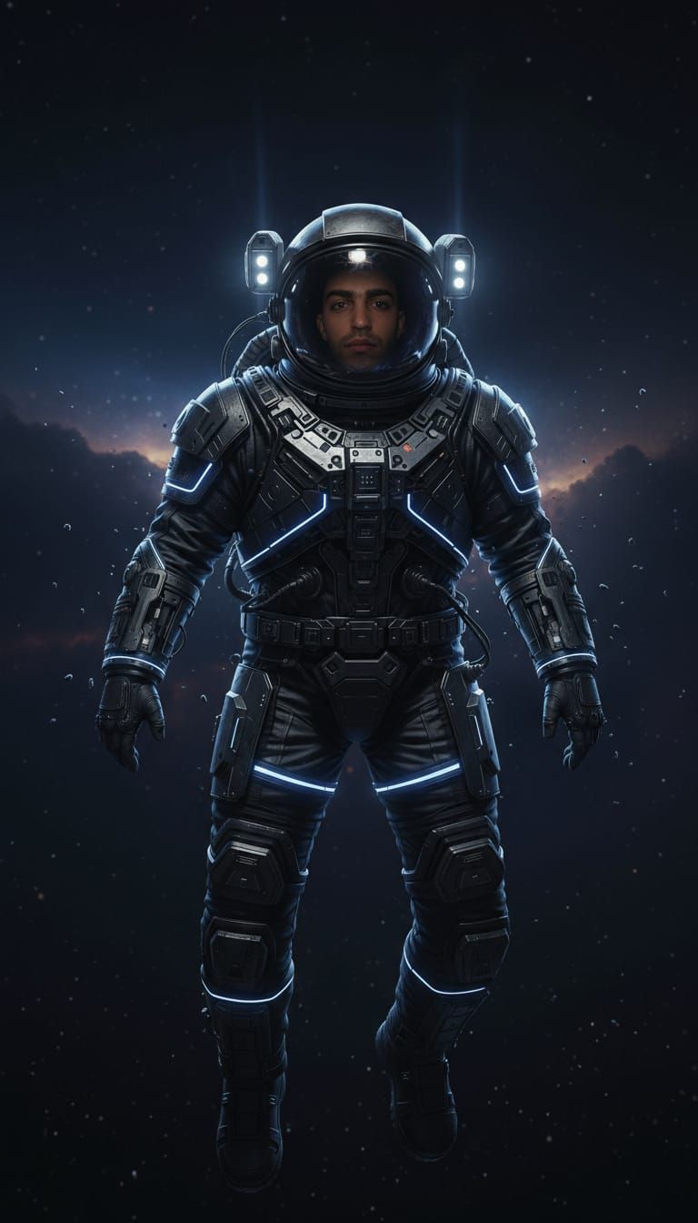 Astronaut Face Visible Through Helmet in Space