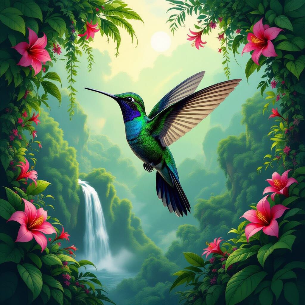 Hummingbird Silhouette Reveals Rainforest in Surreal Style