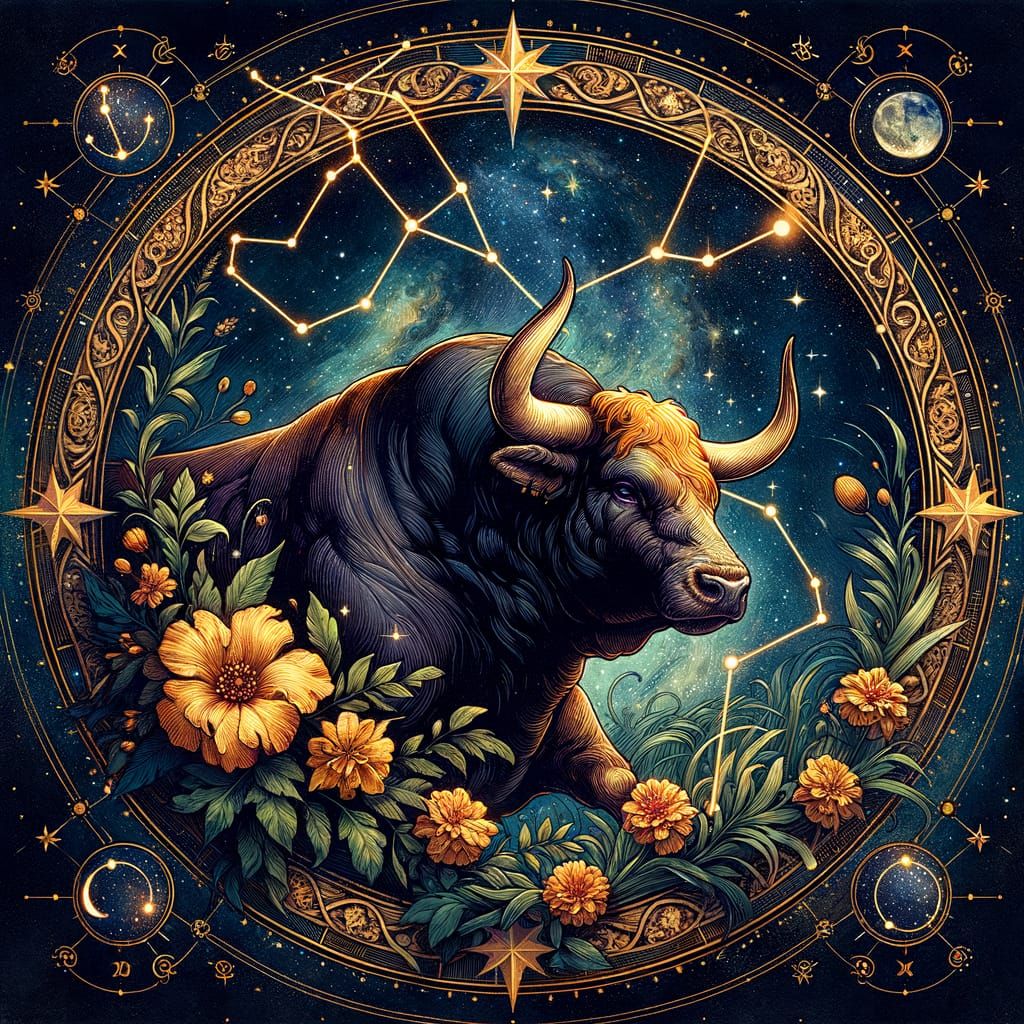Surreal Zodiac Bull in Cosmic Landscape