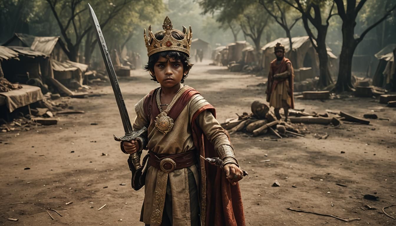 Indian Boy King with Sword: Cinematic Still