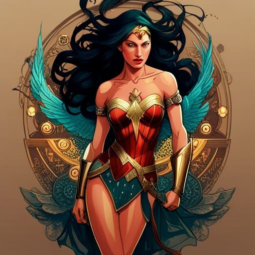 Steampunk Wonder Woman in Luminous Digital Painting