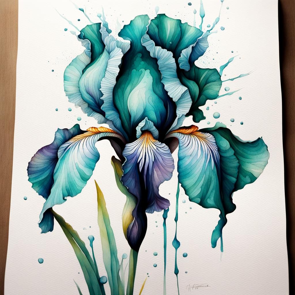 “An imperfect” teal iris  beautiful colourful detailed paint...