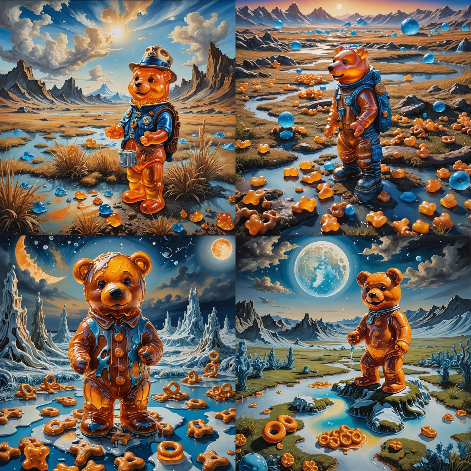 Gummy Bear Explorer on Alien Planet, Surreal Art