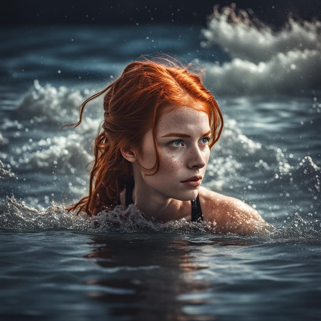 Hyperrealistic Redhead Girl in Swimsuit