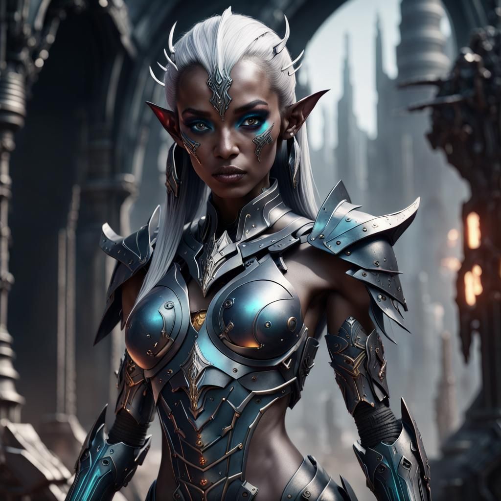 Dark Elf in Cybernetic Armor: Digital Art