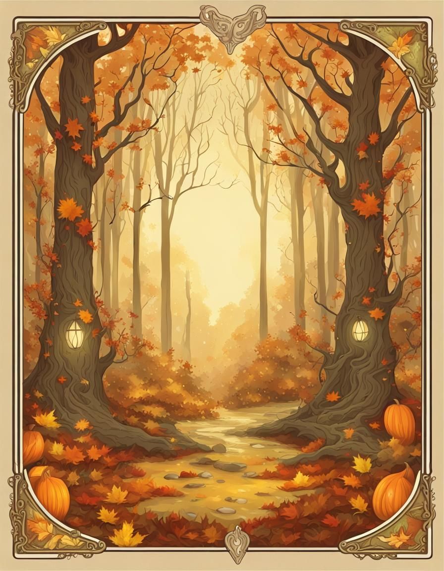 Enchanted Forest Tarot Card in Autumn Illustration