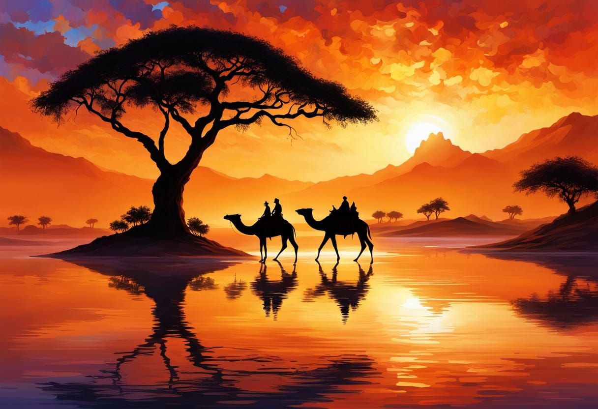 Ethereal Desert Wanderer in Dreamy Oasis