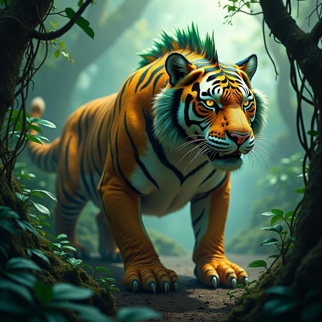 Majestic Harimau-Buaya Hybrid in Lush Jungle