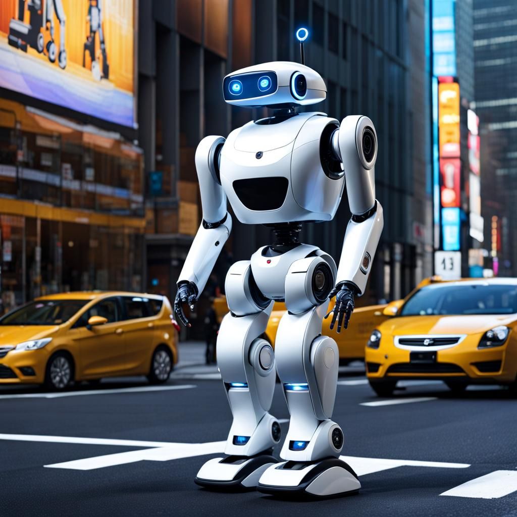 Hyperdetailed Robot Assisting People Cross Street