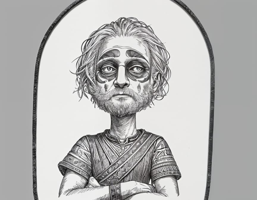 Viking Warriors in Nordic Landscape: A Mannerist Charcoal Dr...