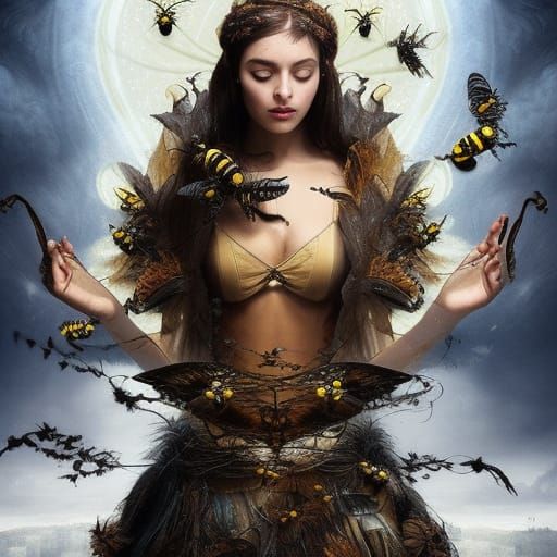 Bee Sorceress Casting a Spell: Digital Matte Painting