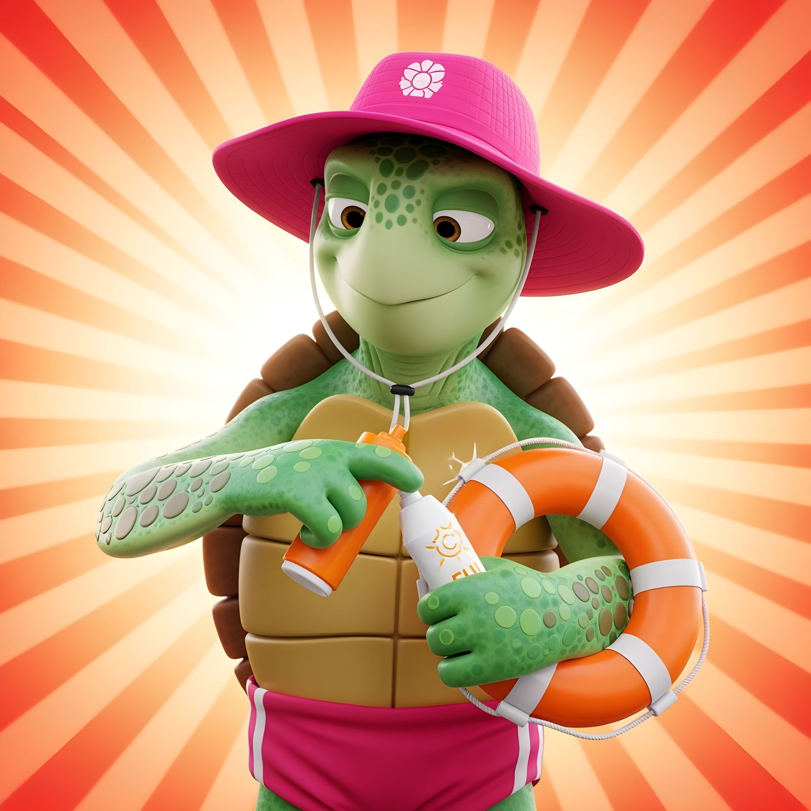 Lifeguard Turtle Ready for the Beach as 3D Art