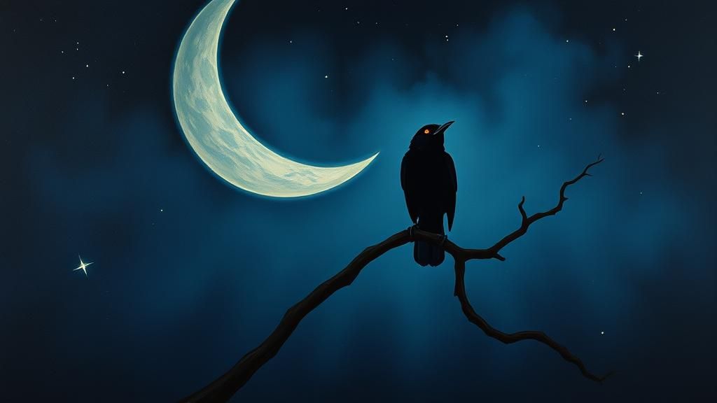 Blackbird Singing in Surreal Indigo Night Sky