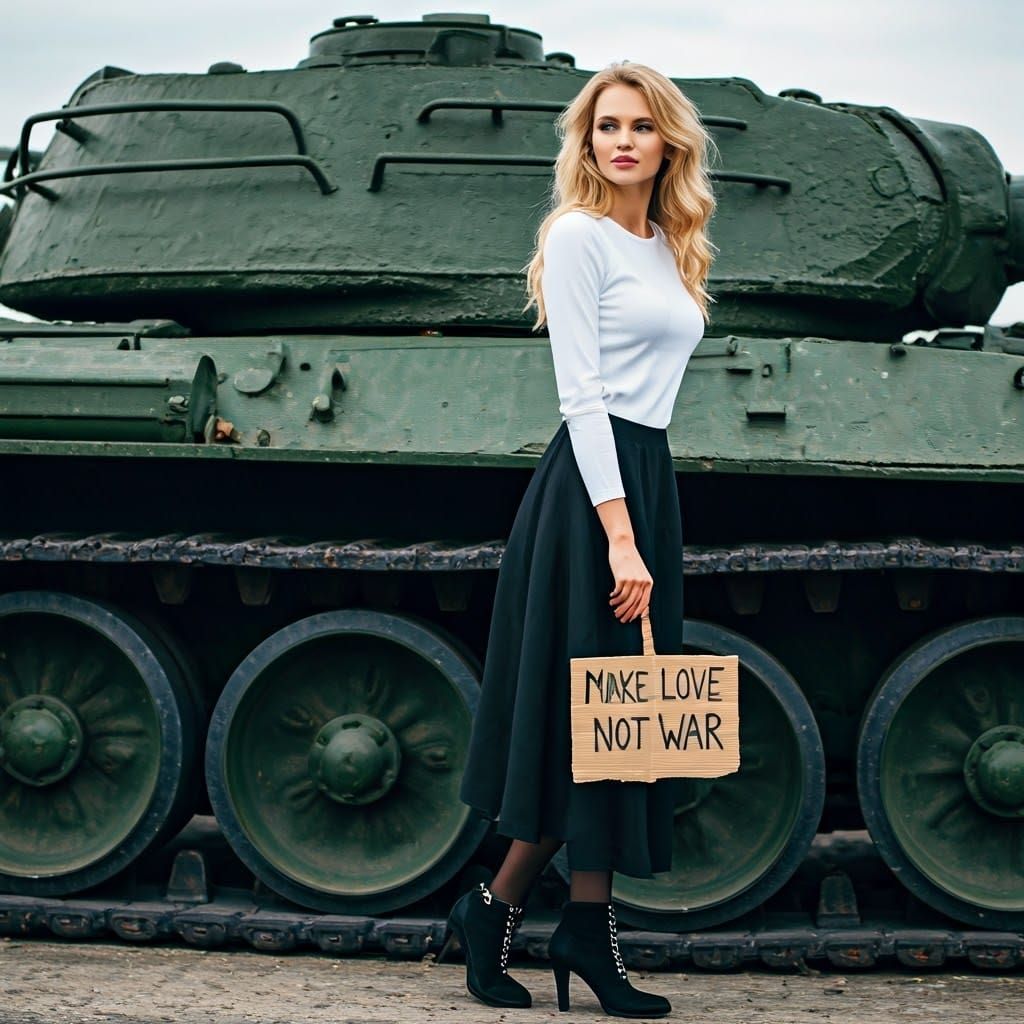 Supermodel Promotes Peace Near Tank