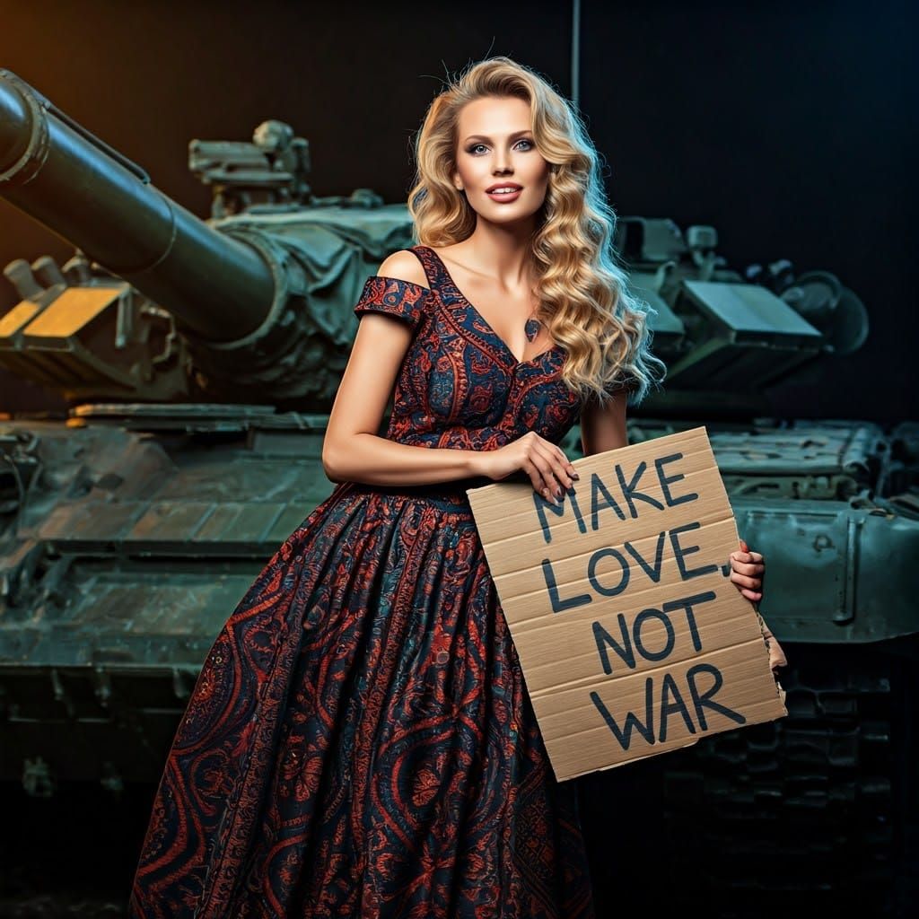 Glamorous Model Protests War with High Fashion