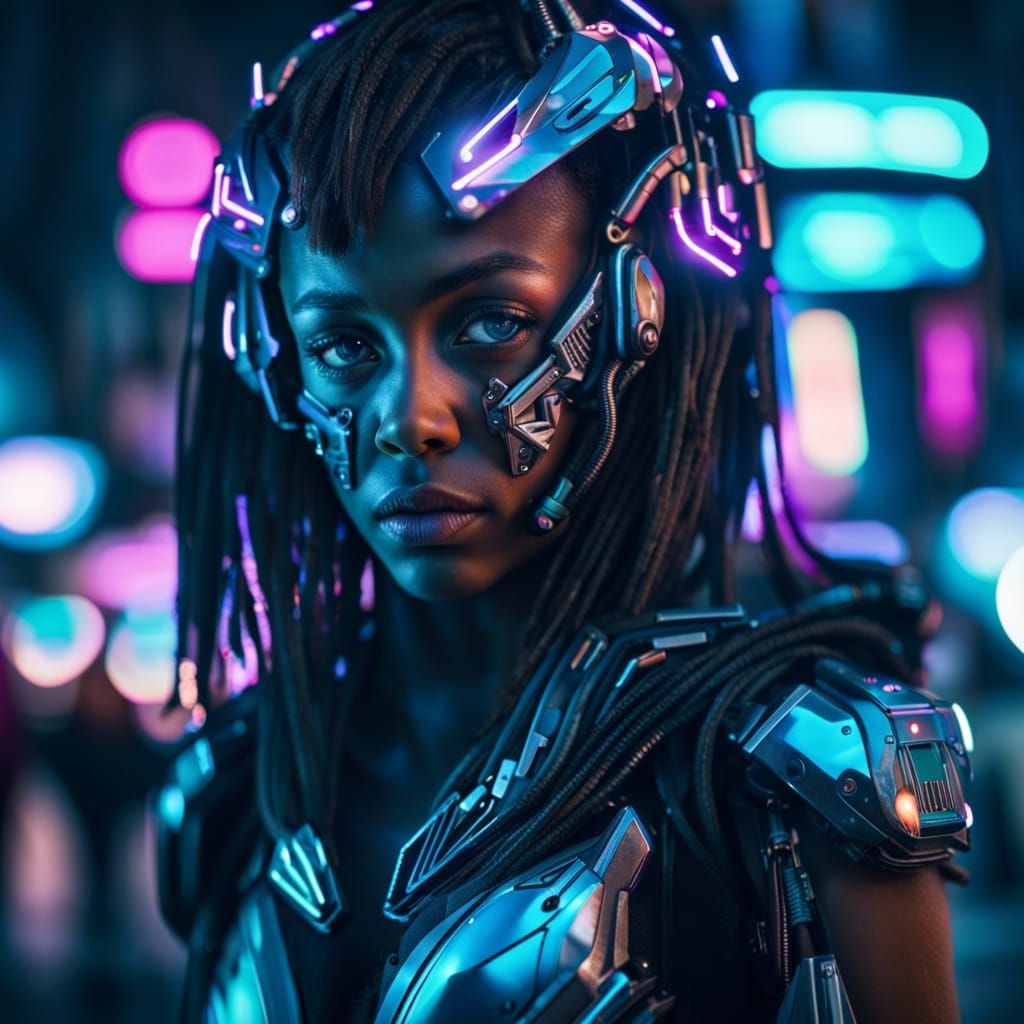 Cyborg girl with emotionless face.