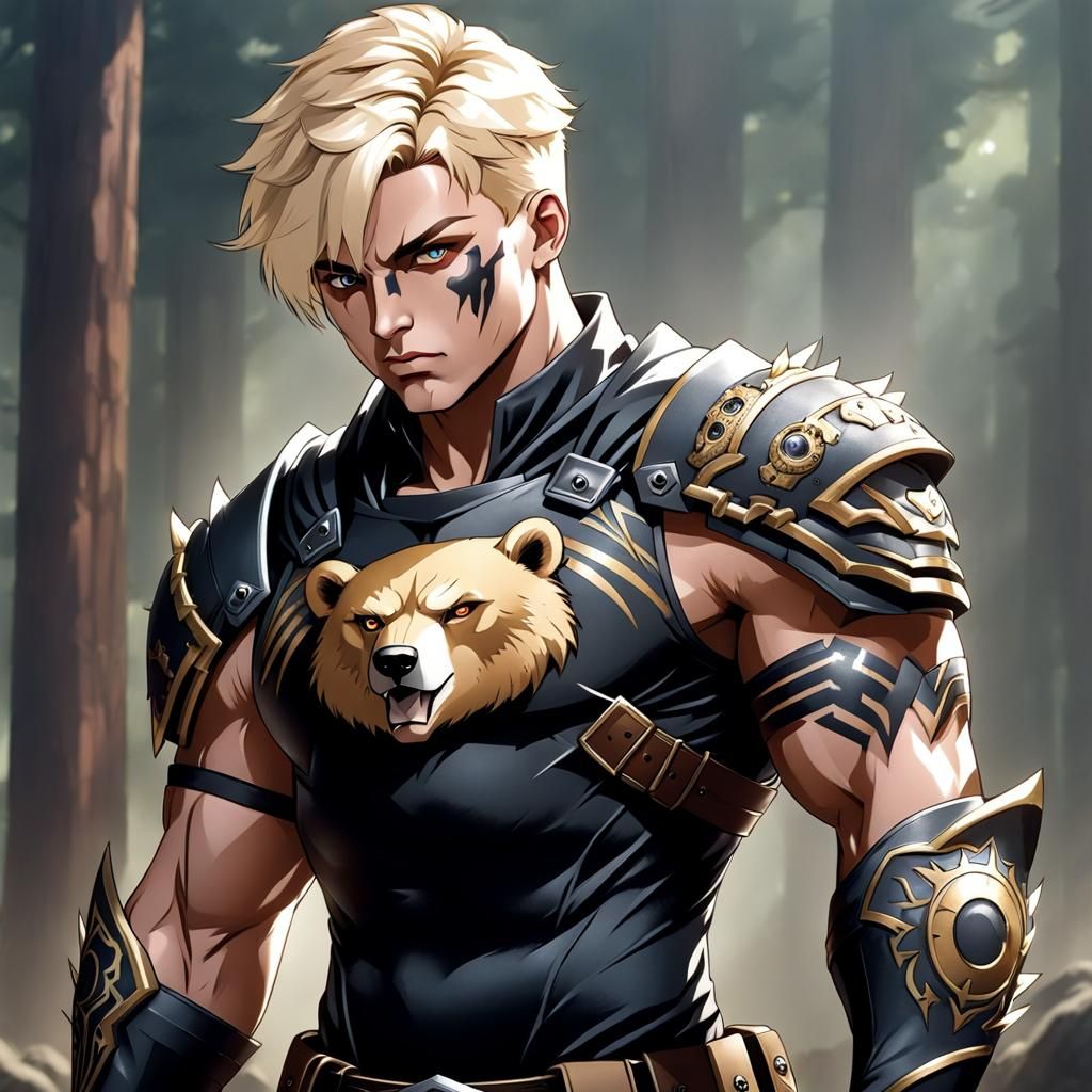 Armored Warrior with Bear Tattoo and Scar