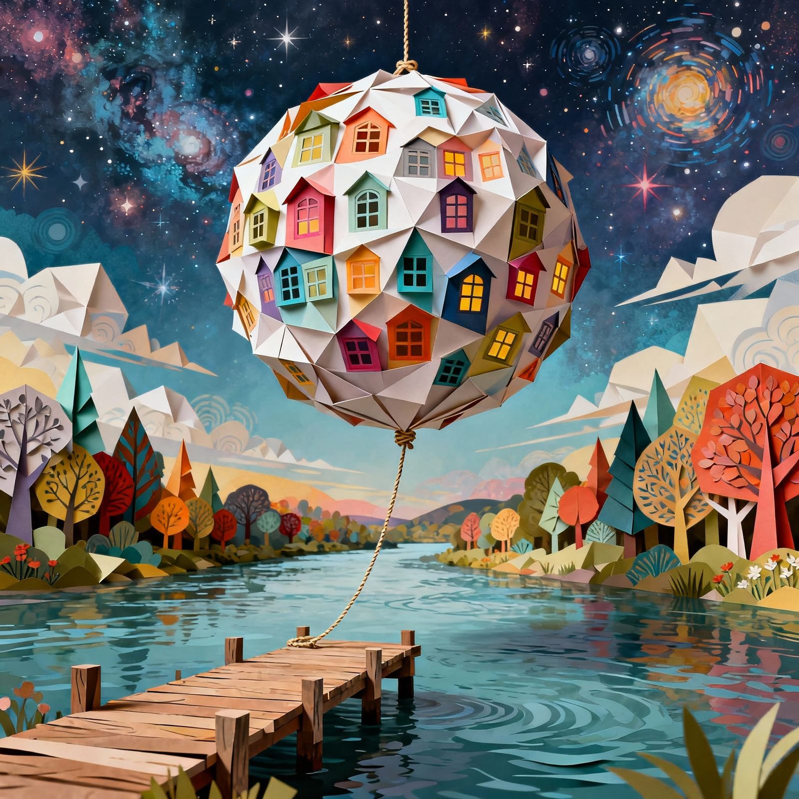 Origami Paper Globe with Colorful Windows