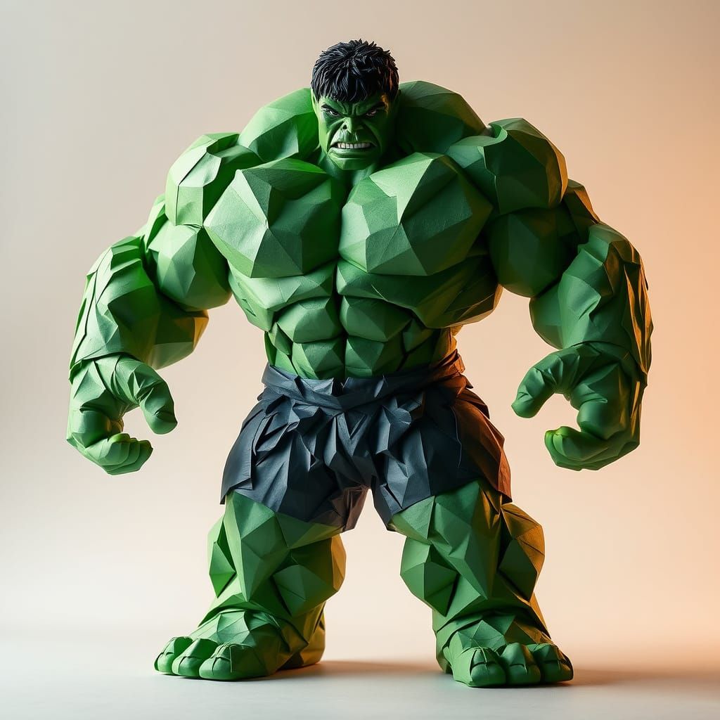 Origami Hulk Papercraft in Whimsical Colorful Style