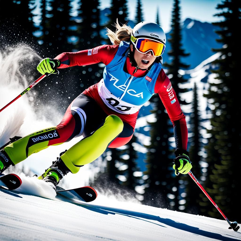 Canadian Skier Races Downhill in the Rockies