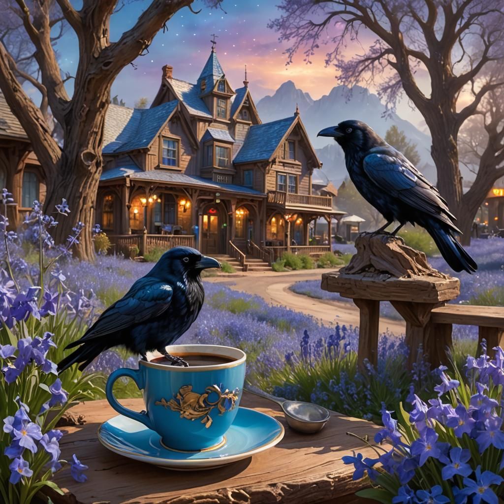 Iridescent Raven in Desert Ghost Town, Hyperdetailed Photo