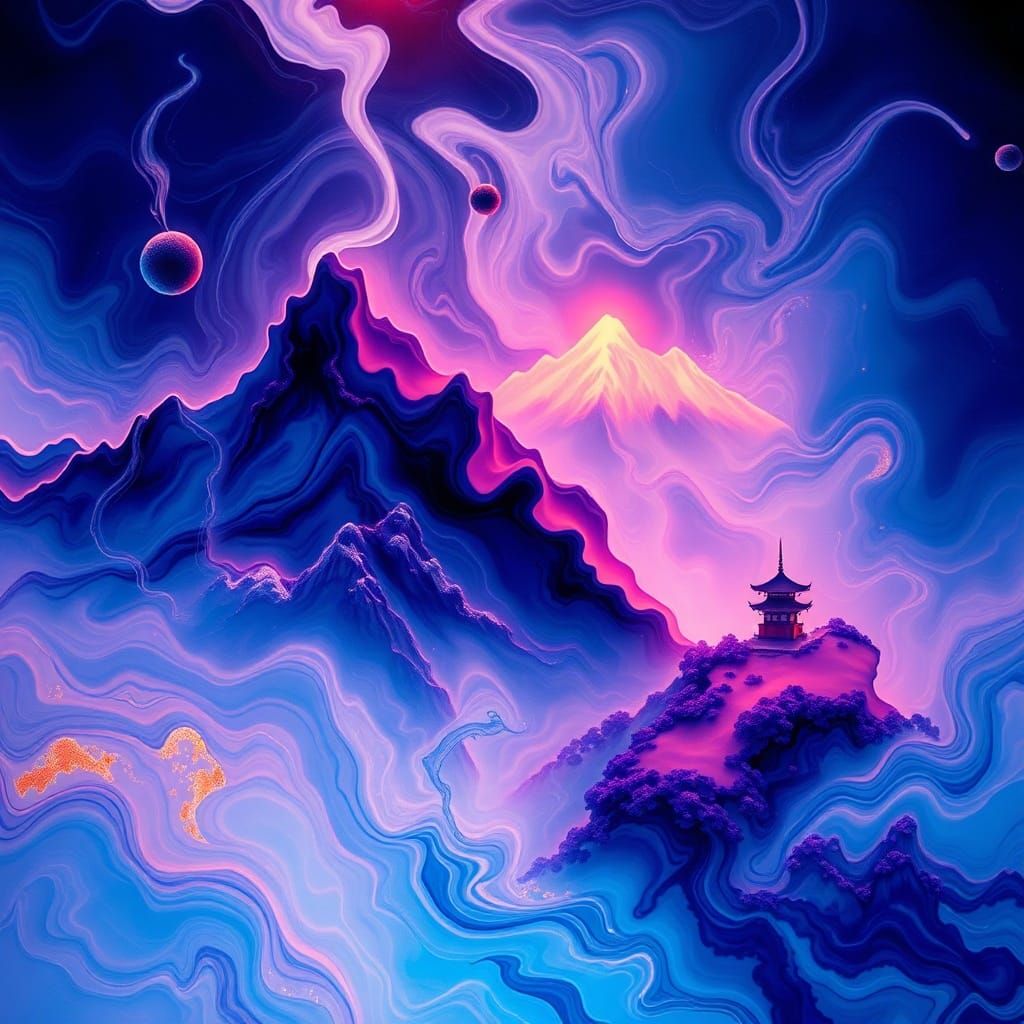 Edo-Inspired Ink Landscape in Crystal Water