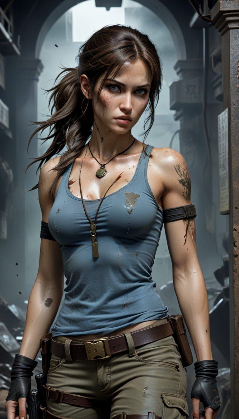 Tomb Raider Zombie Apocalypse Survivor in Faded Blue