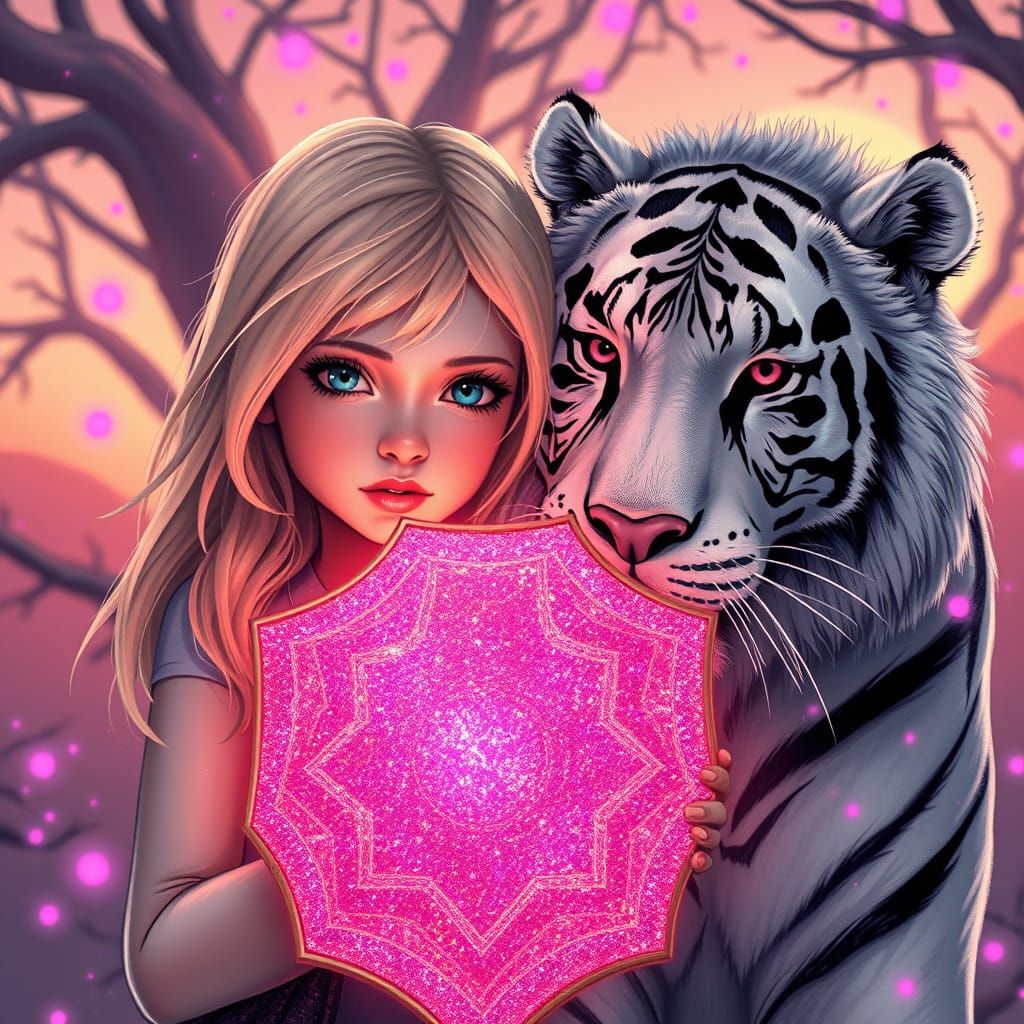 Surreal Hyper-Realistic Artwork of Girl and Tiger in Enchant...