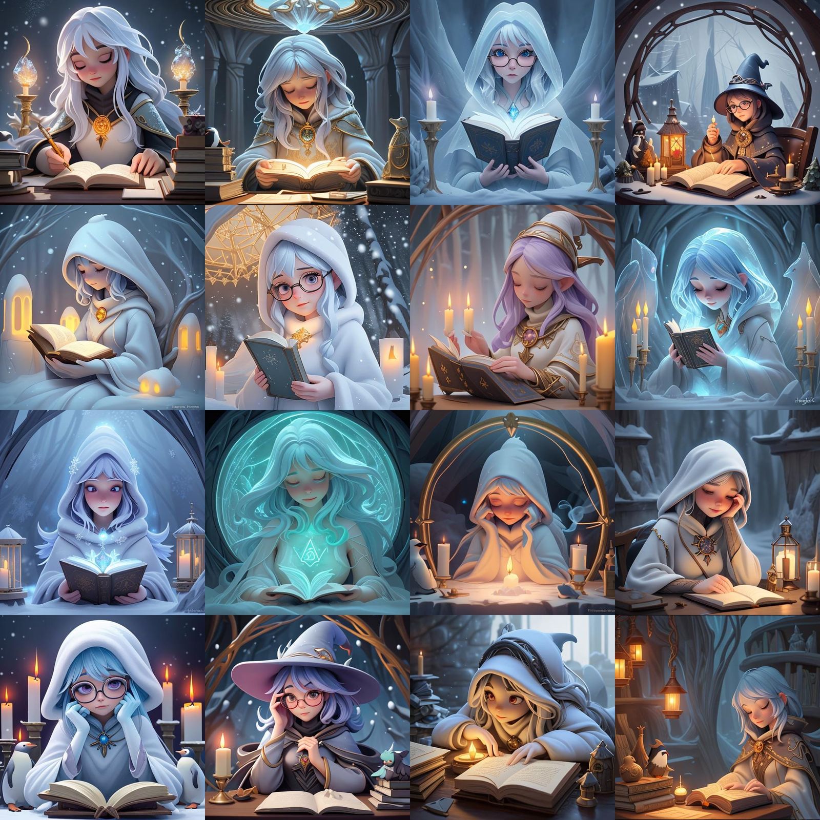 Penguin Witch Studying Magic in Ethereal Style