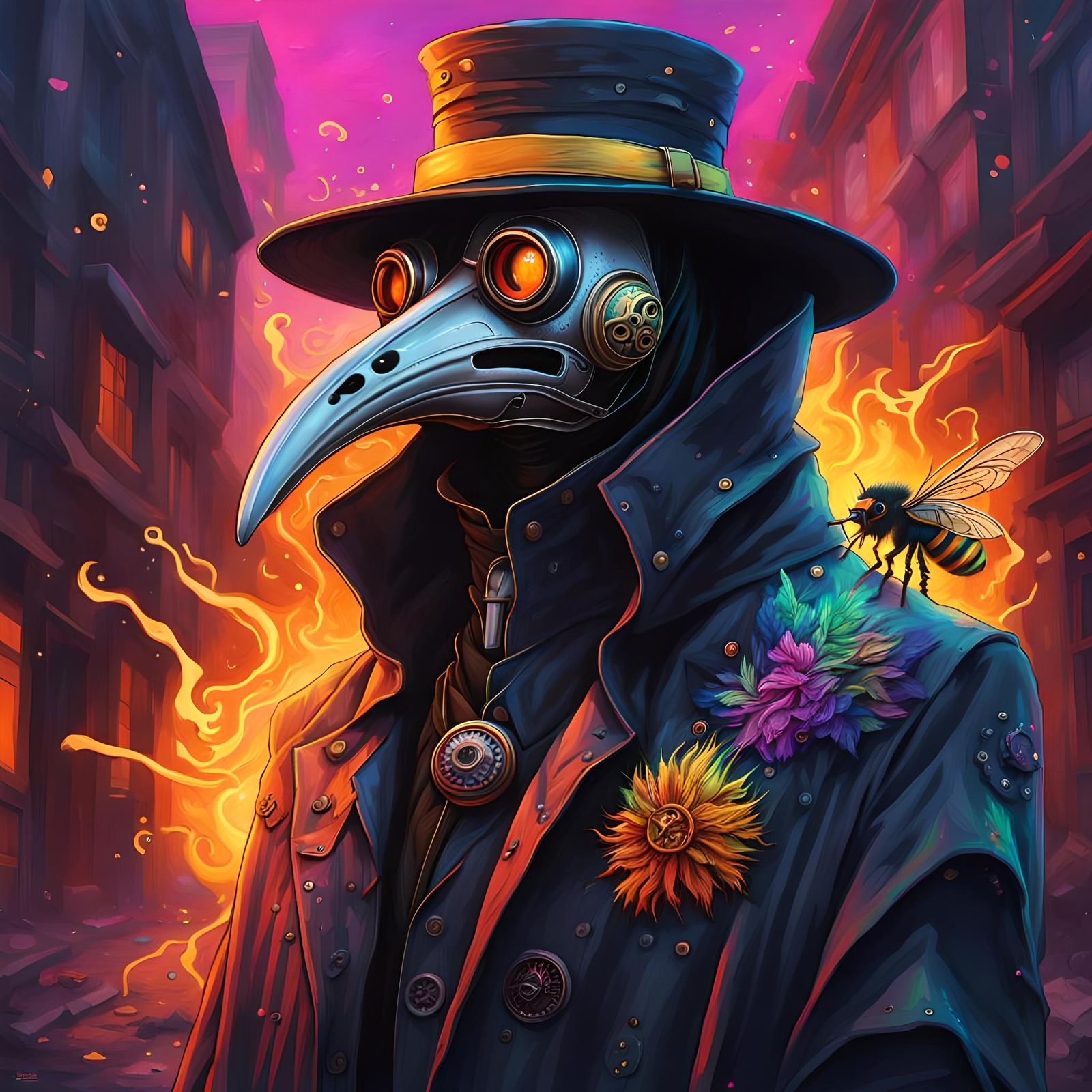 Intricate Plague Doctor in Ruined Alley
