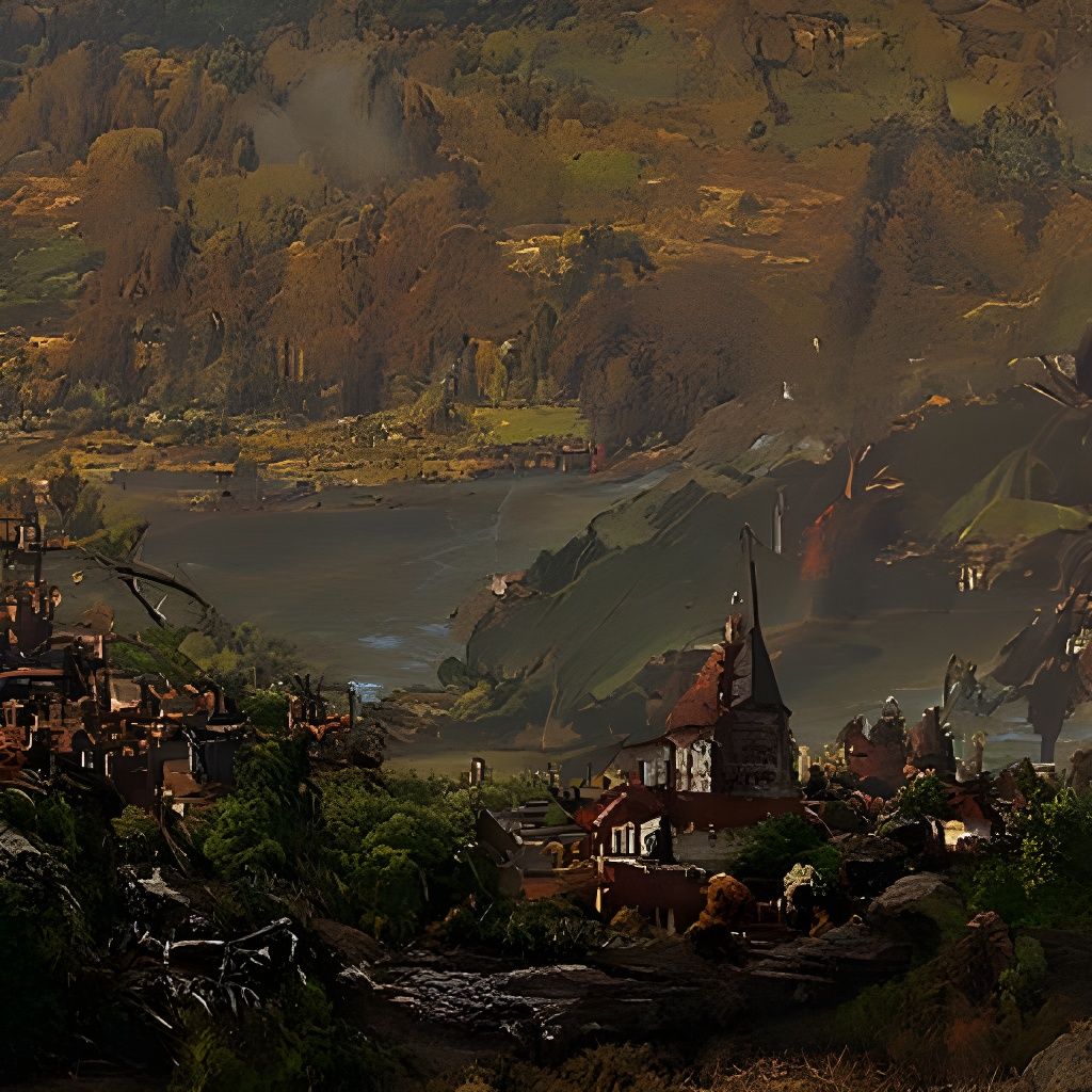 Coastal Village in the Style of Landscape Painting