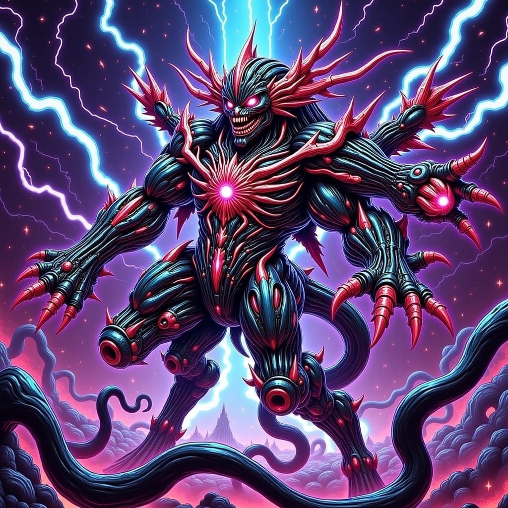 Biomechanical Demon of Death in Cyberpunk City