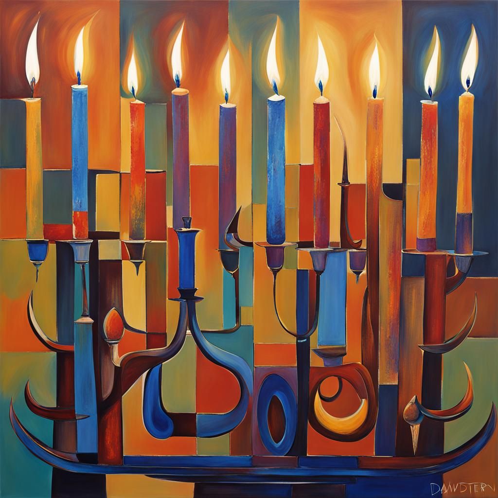 Star of David Menorah with Candles: Abstract Art