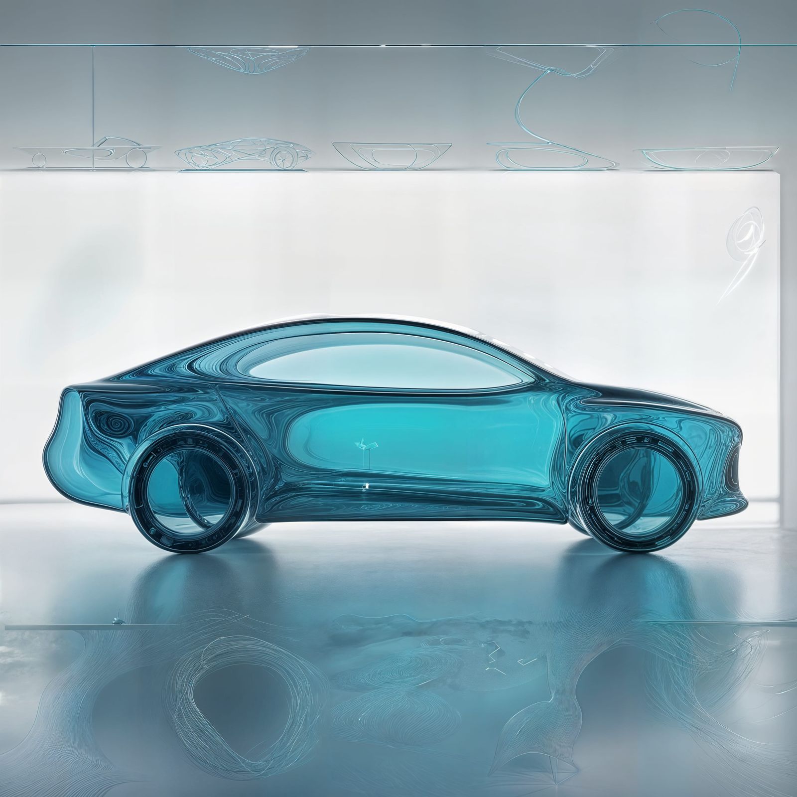 Minimalist Glass Sculpture in Futuristic Sedan Shape
