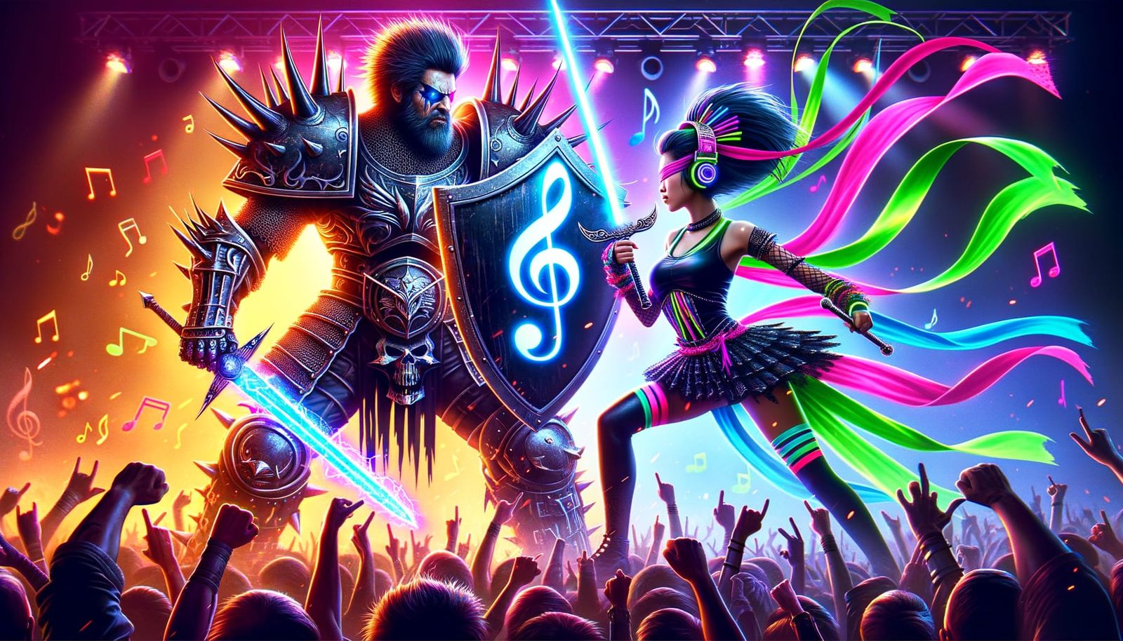Metal Knight vs Rave Ninja on Concert Stage