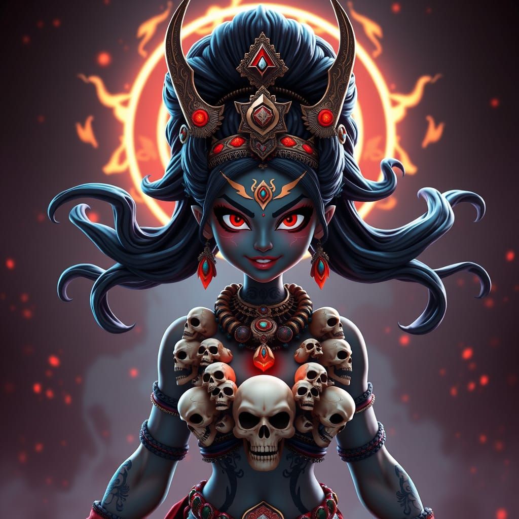 Cartoon Goddess Kali in Fierce Feminine Form