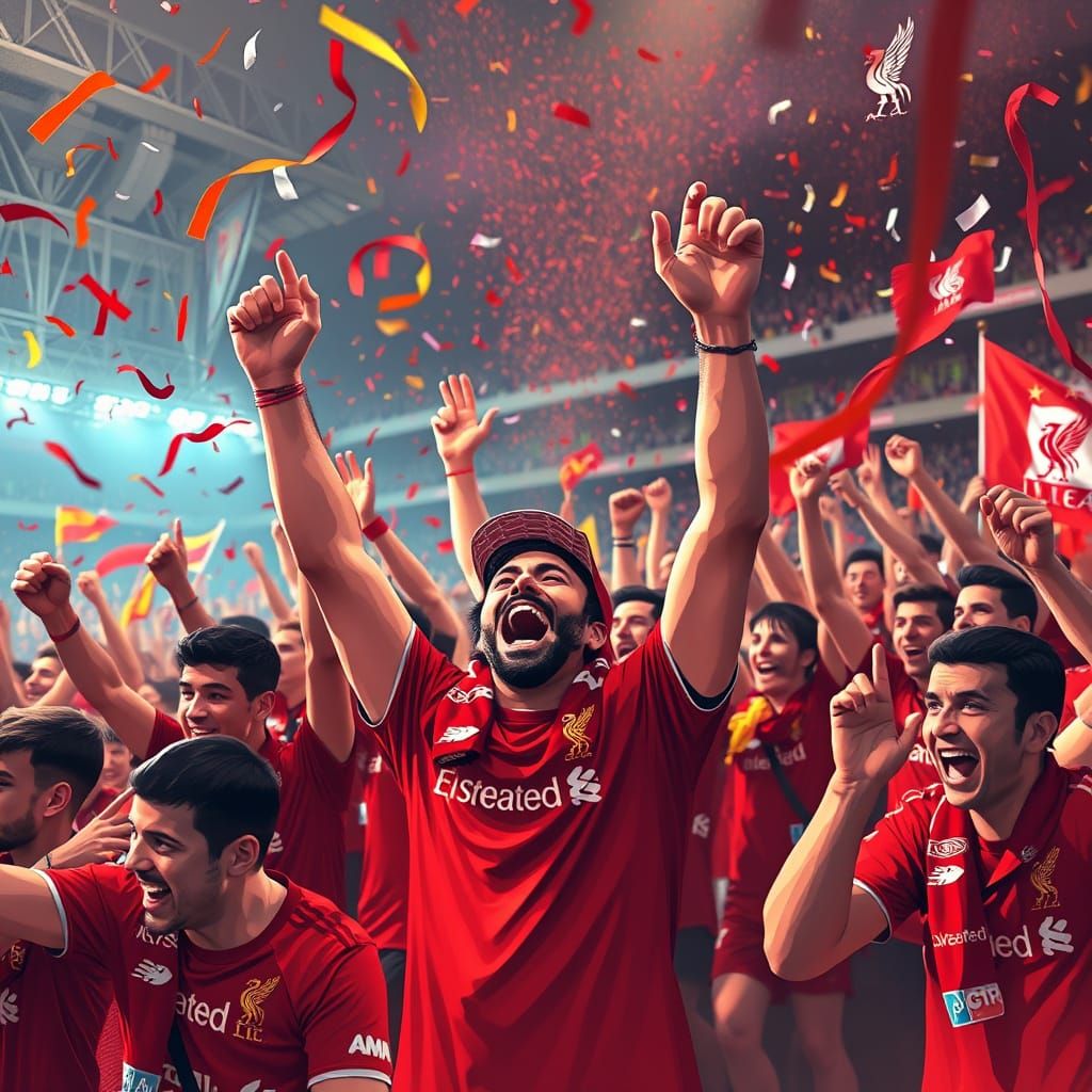 Liverpool Fans Celebrate Victory in Digital Art Style